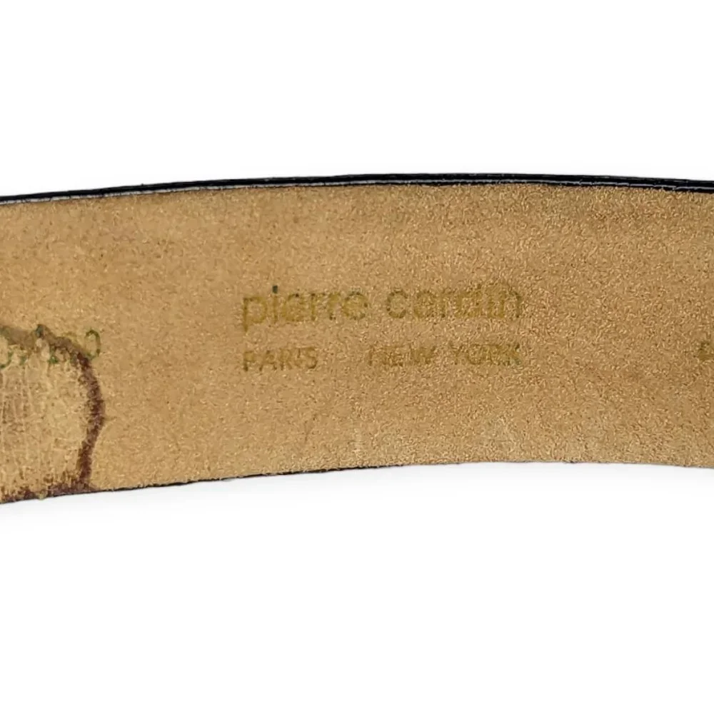 Pierre Cardin Black Leather Belt with Brass Buckle Size 40